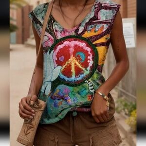 Colorful Peace Sign Graphic Women's Top